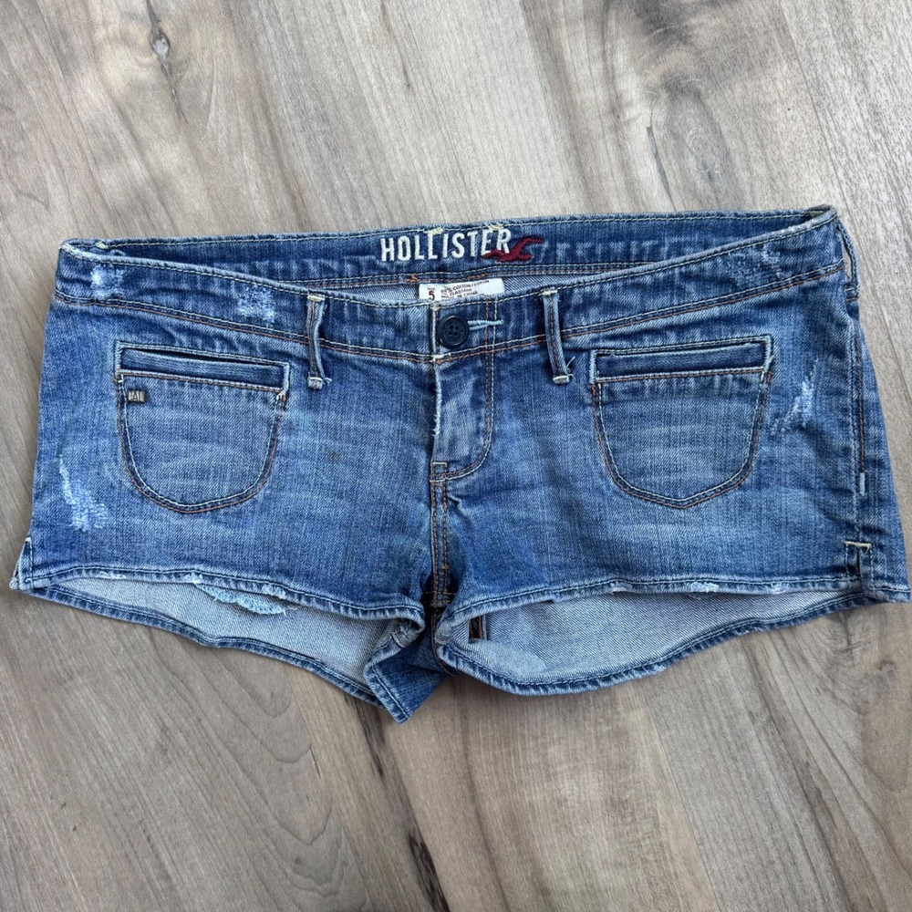 Hollister Y2K Sz 5 Low Rise Jean Micro Mini Shorts Vintage Blue Distressed Denim